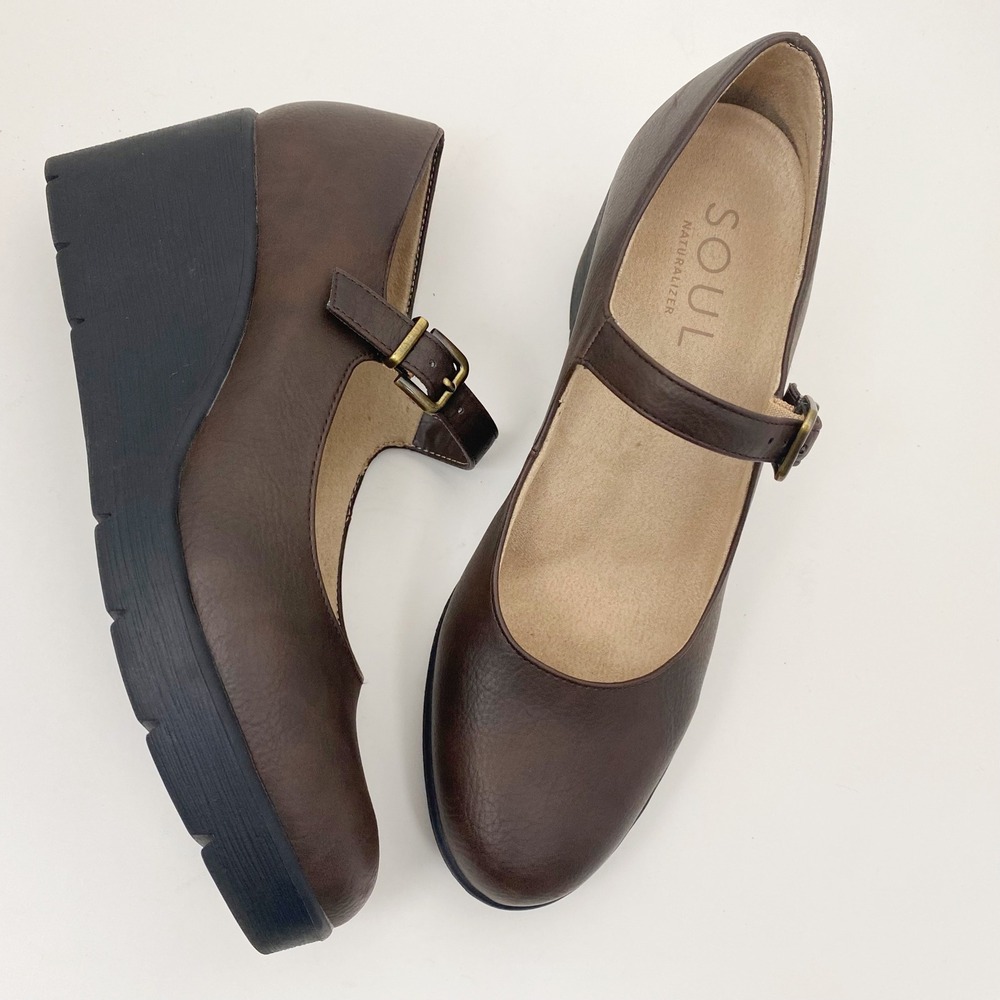Soul Naturalizer Adore Platform Mary Jane Wedge Pump Women 10M Brown